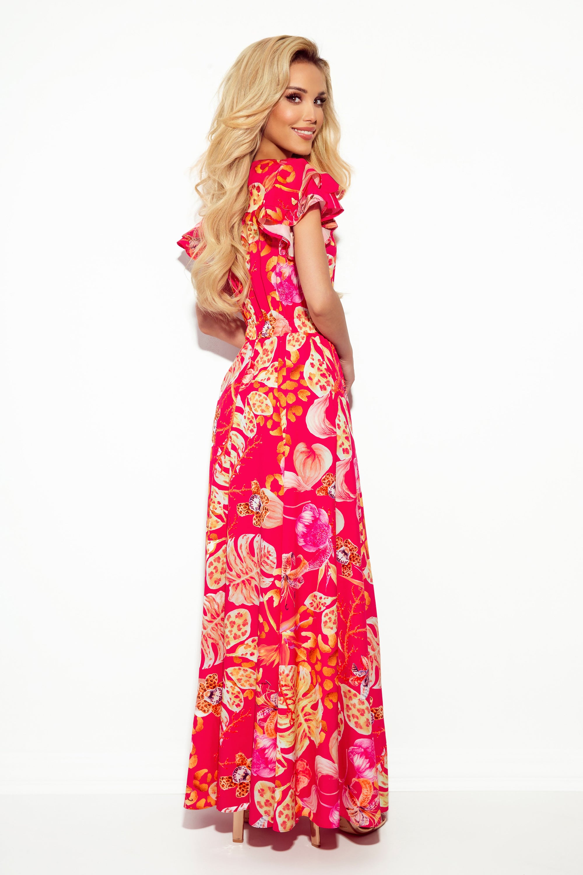 Robe longue LIDIA à encolure ornée de volants