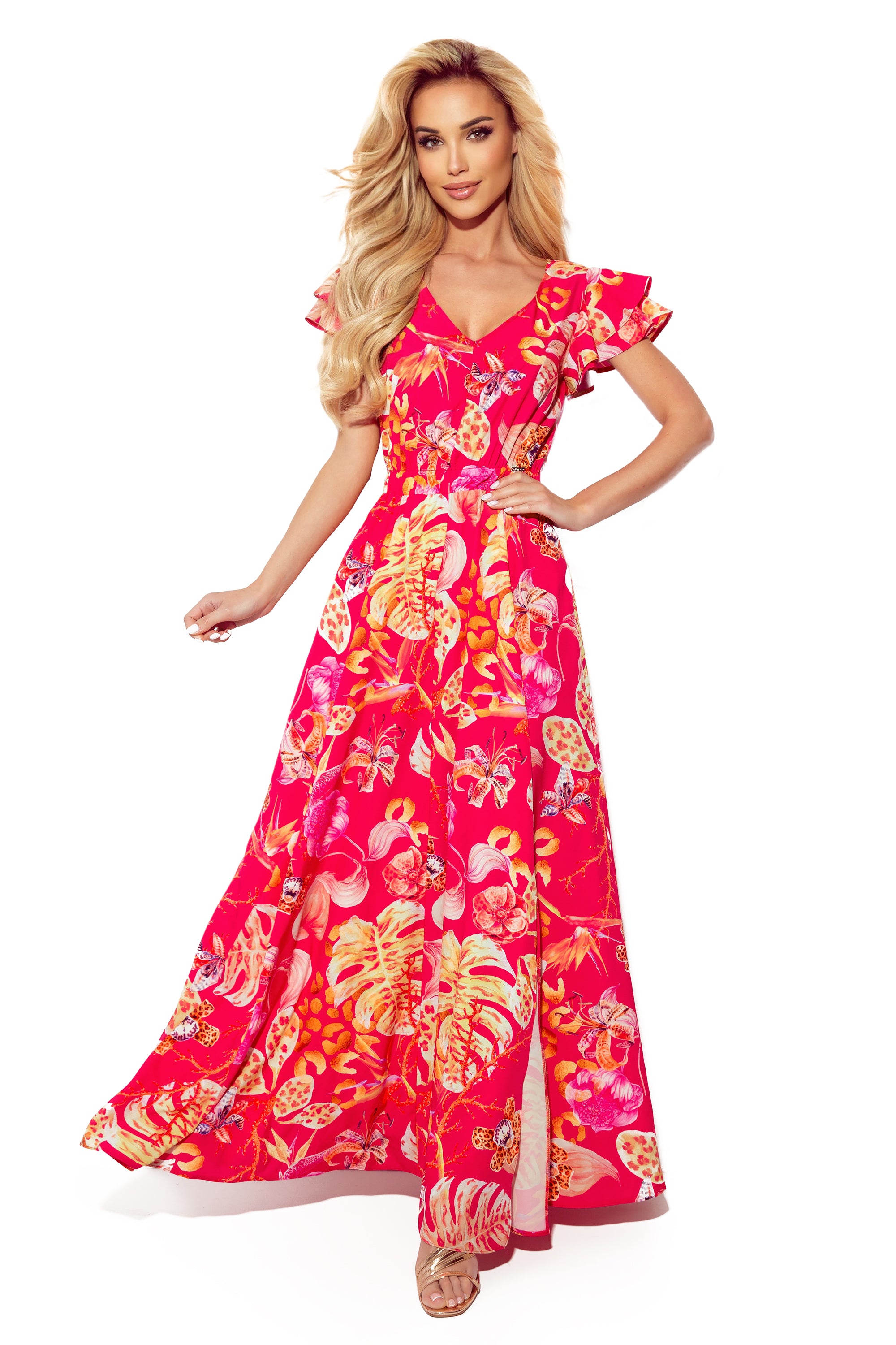 Robe longue LIDIA à encolure ornée de volants