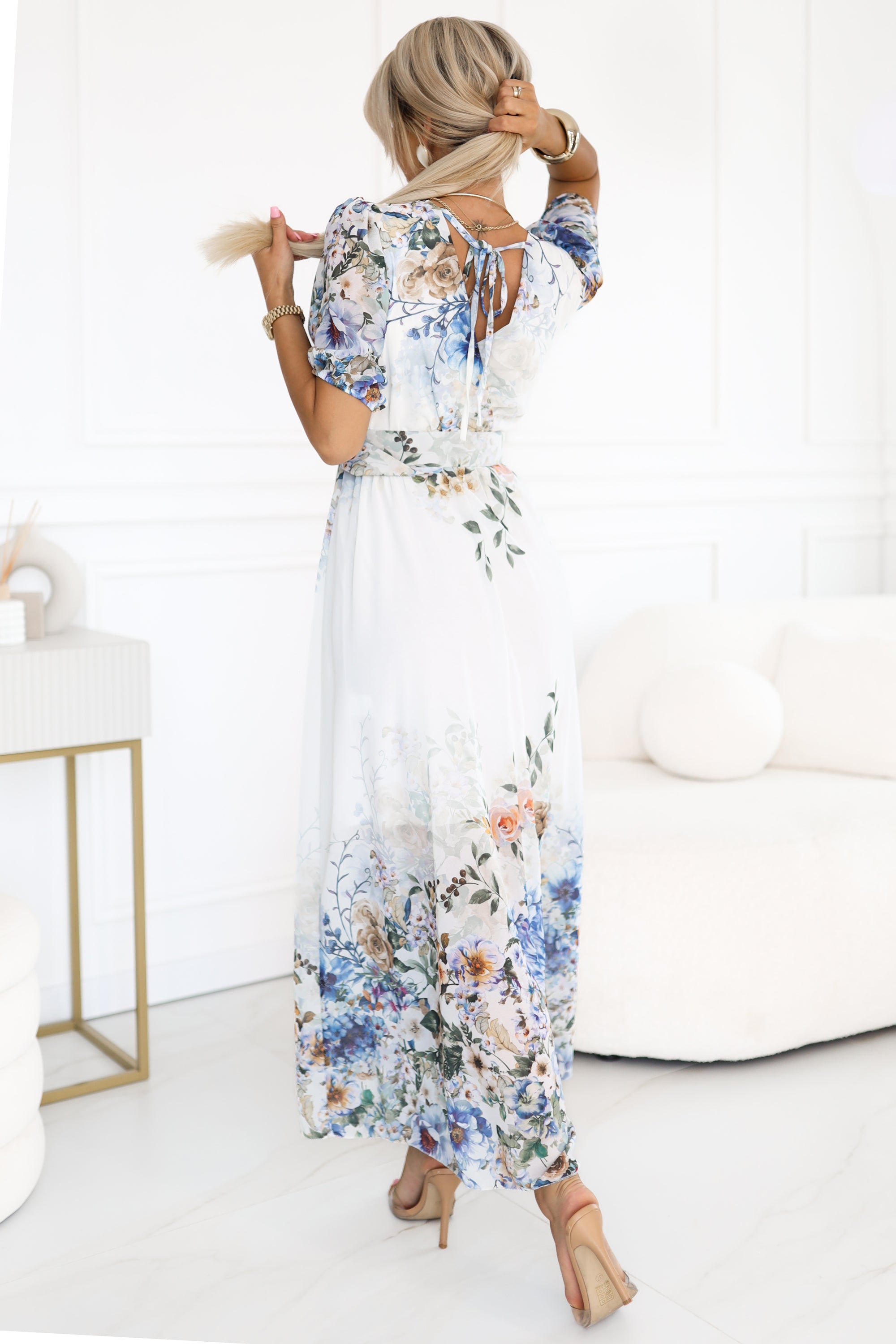 Robe longue fluide à encolure cache-cœur et dégradé floral