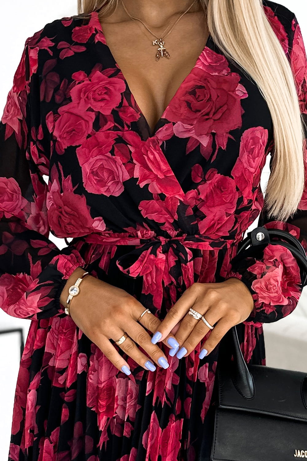 Robe plissée, imprimée Roses